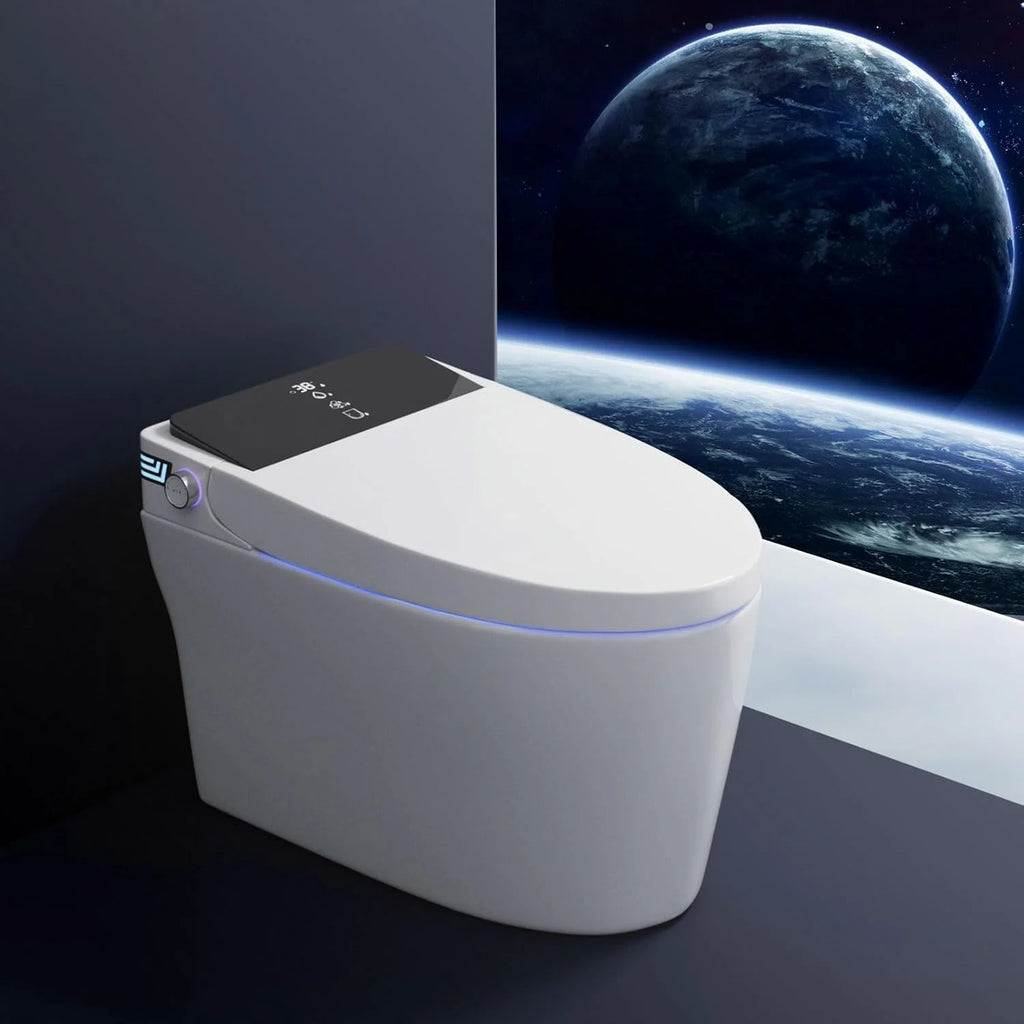 LALAHOO Smart Toilet with Bidet Built in, Auto Open & Close, Elongated Heated seat, Foot Sensor Flush, LED Display, Warm Water Wash, Dryer, Night Light, Black