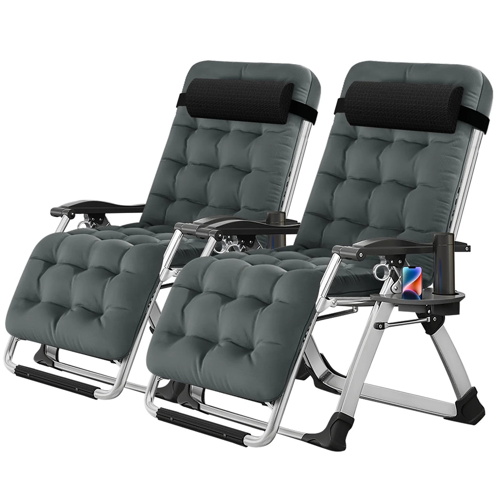 NAIZEA 2 Pack Zero Gravity Chair, Foldable Portable Lawn Recliner with Cushion, Headrest, Cup Holder, Black