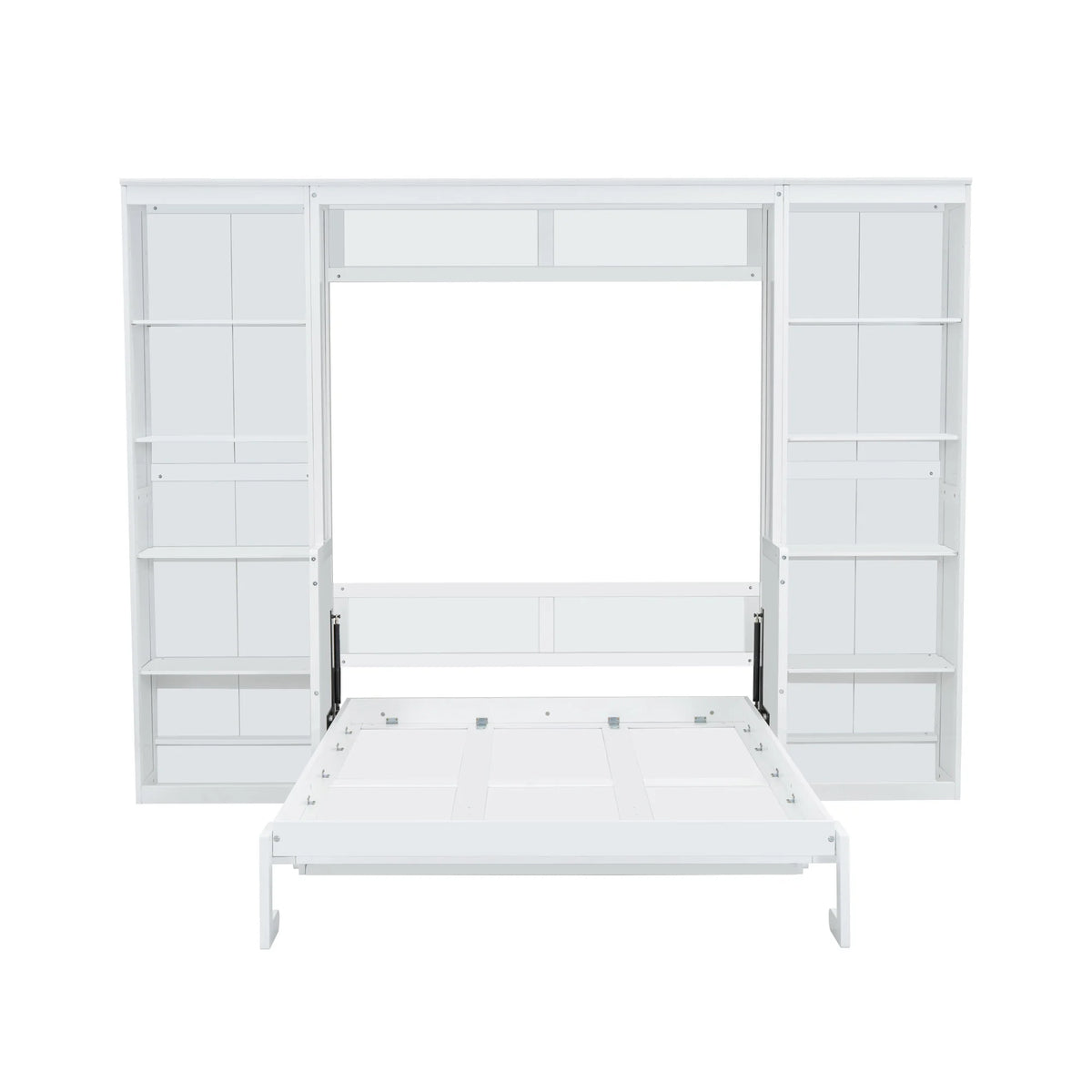 Euroco Wood Full Size Murphy Bed with Desk and Shelves, Space-Saving Wall Bed for Bedroom
