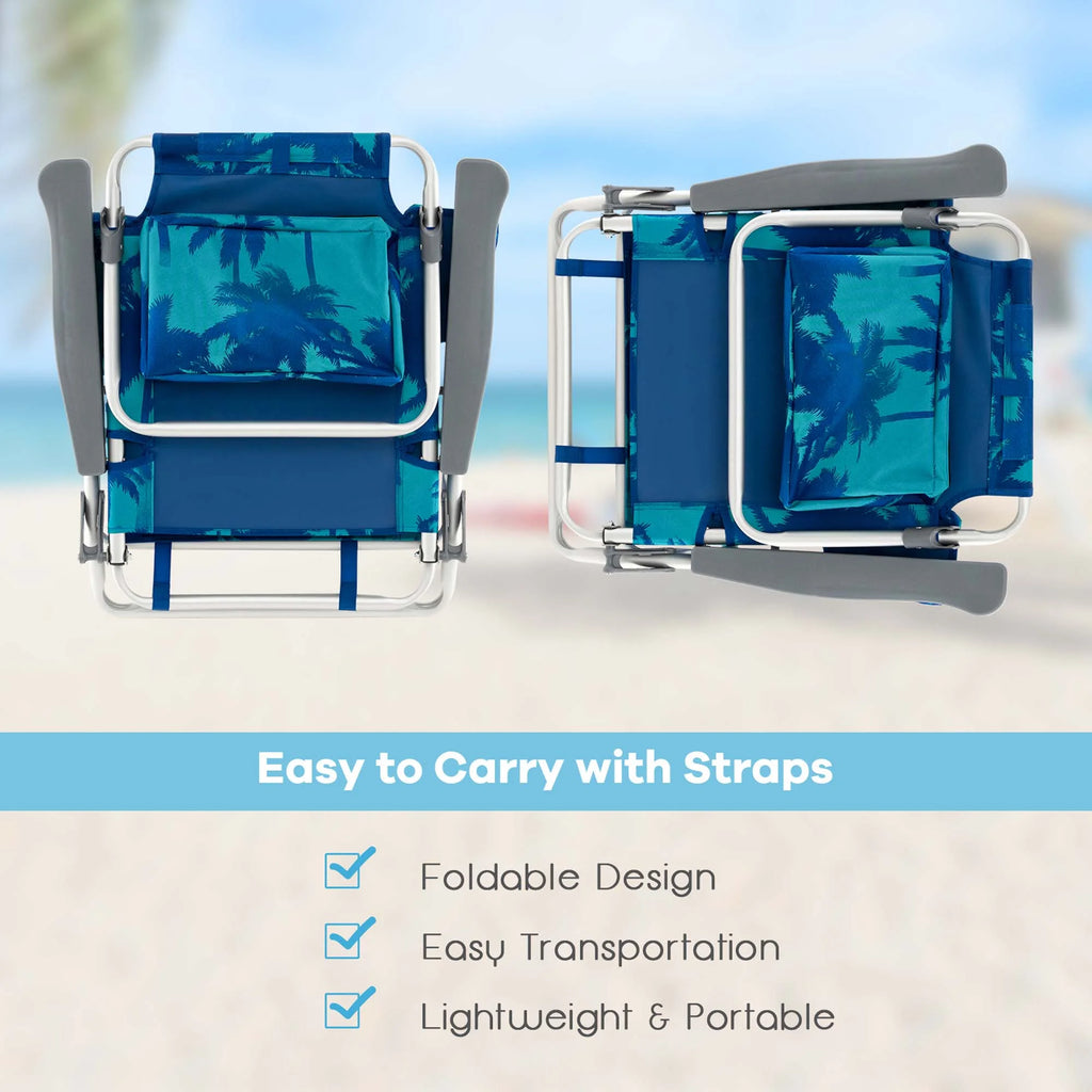 Costway 2-Pack Folding Backpack Beach Chair Table Set 5-Position Outdoor Reclining Chair Pink
