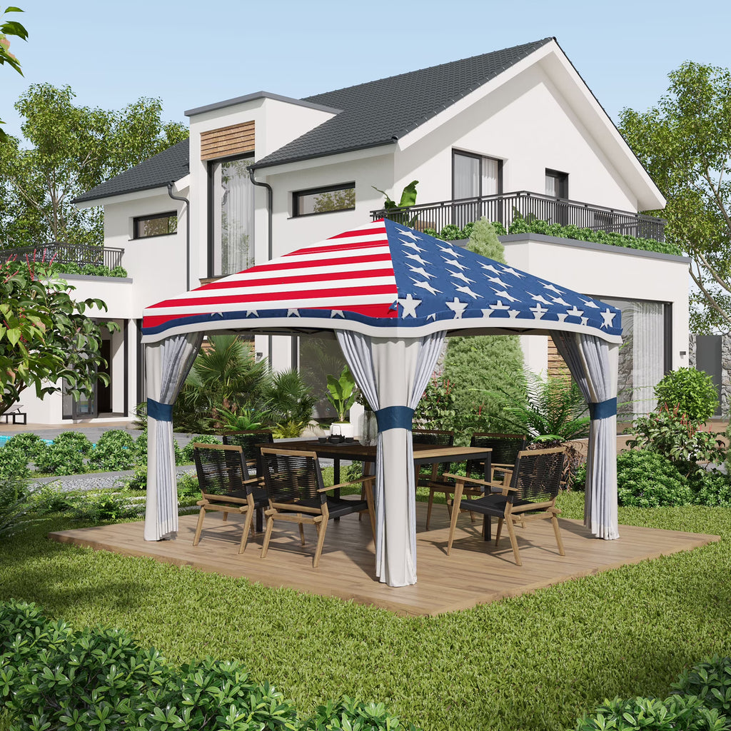Outsunny 10' x 10' Pop Up Canopy with Nettings, Foldable Party Tent with Wheeled Carry Bag and 4 Sand Bags, Beige