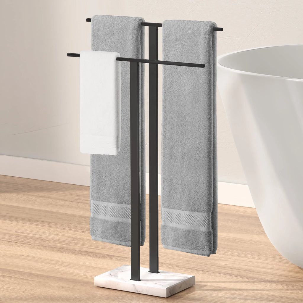 KES Freestanding Towel Rack for Bathroom 2-Tier, Floor Towel Stand with Heavy Marble Base, 18/8 Stainless Steel Brushed, WMBTR003BS