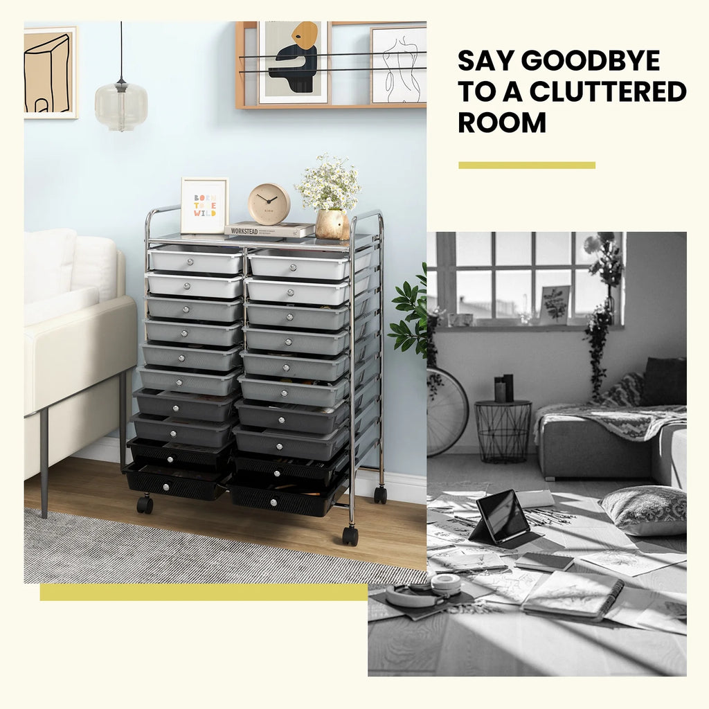 Gymax Office Rolling Cart 20 Storage Drawers Scrapbook Paper Studio Organizer Mutlicolor