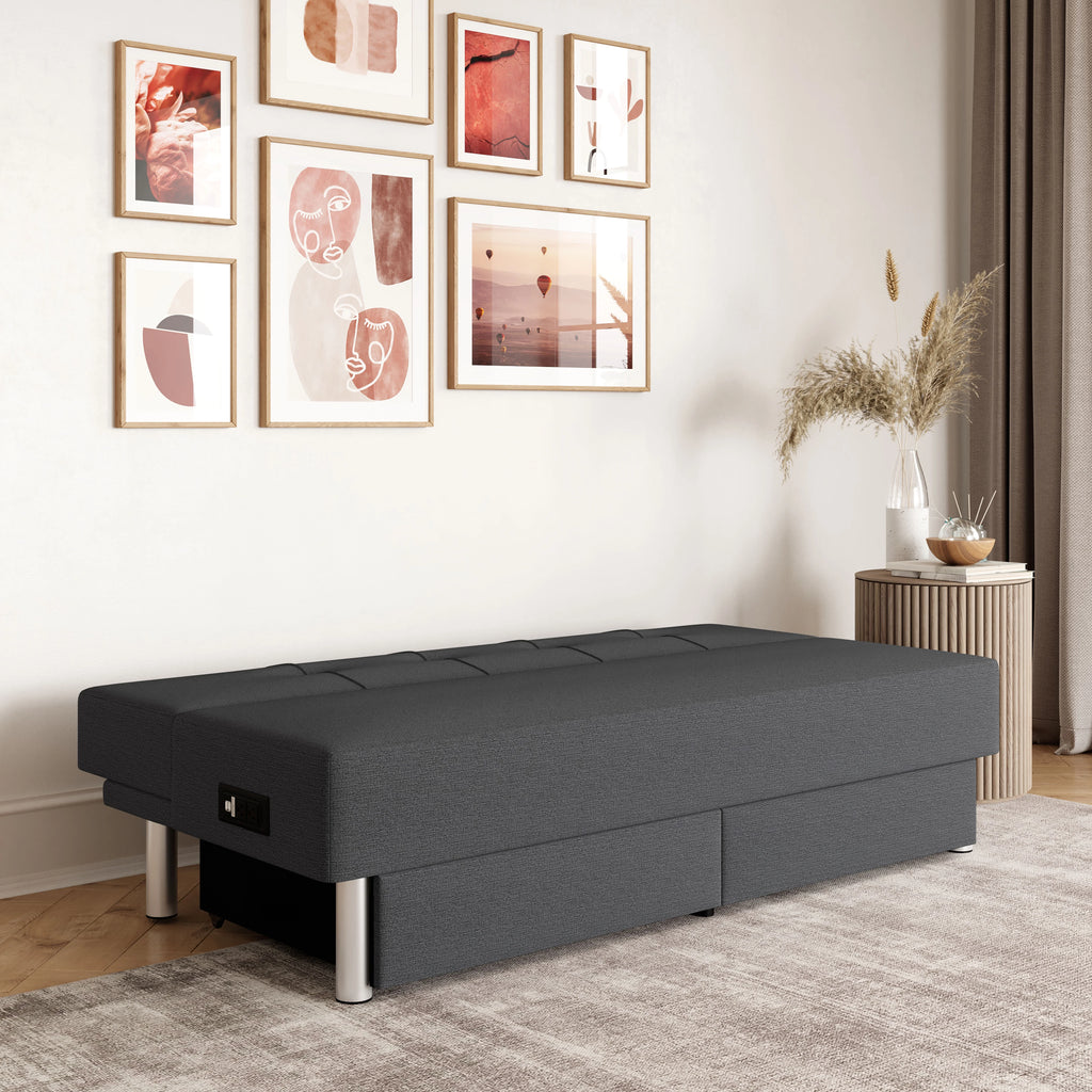Serta Windsor Futon with Storage and Power, Gray Fabric