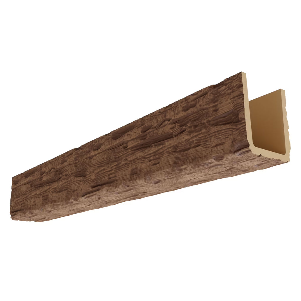 Ekena Millwork 3 1/2"W x 3 1/2"H x 120"L 3-Sided (U-Beam) Salvaged Timber HeritageTimber Faux Wood Ceiling Beam, Kona Brown