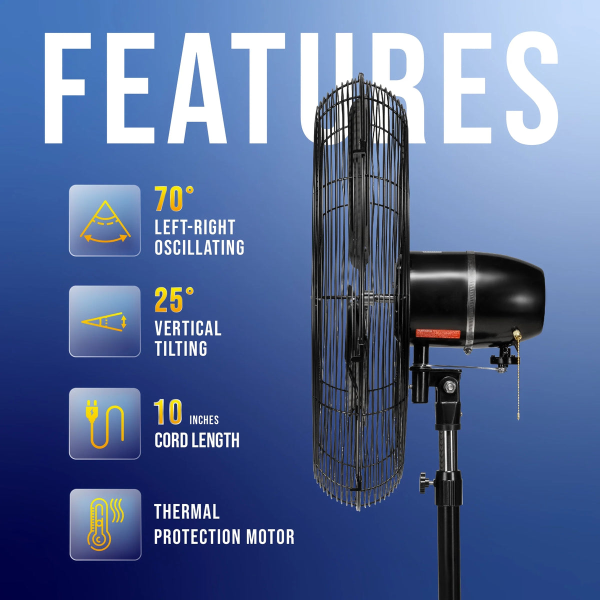 Tornado - 20 Inch High Velocity Metal Oscillating Pedestal Fan - Commercial, Industrial Use Water-Resistant