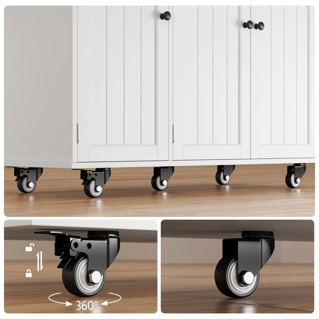 Noelse Kitchen Island with Storage, Island Table for Kitchen with Drop Leaf, Spice Rack, Towel Bar for Small Kitchens, White