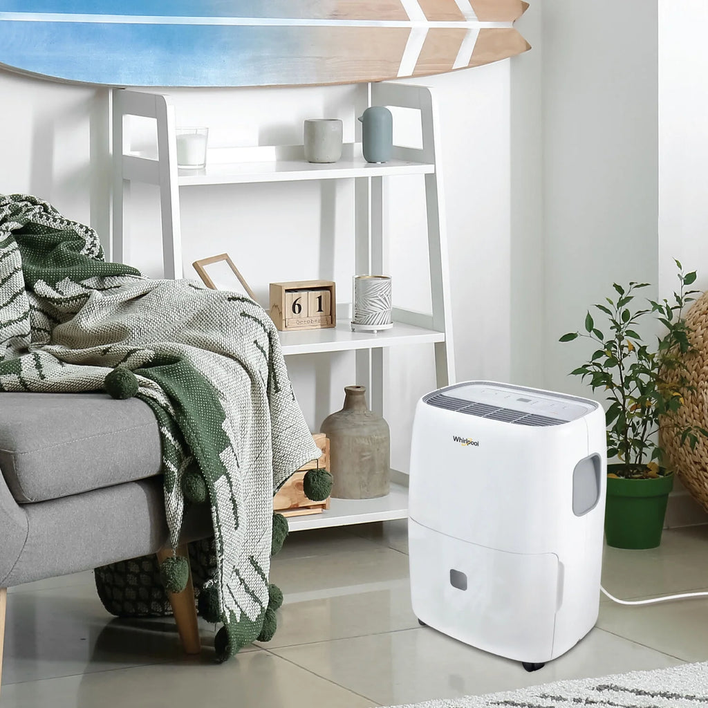 Whirlpool 30-Pint 3000 Sq ft Humidity Absorber Dehumidifier, Bedroom, Basement, Garage, WHAD301DW, New
