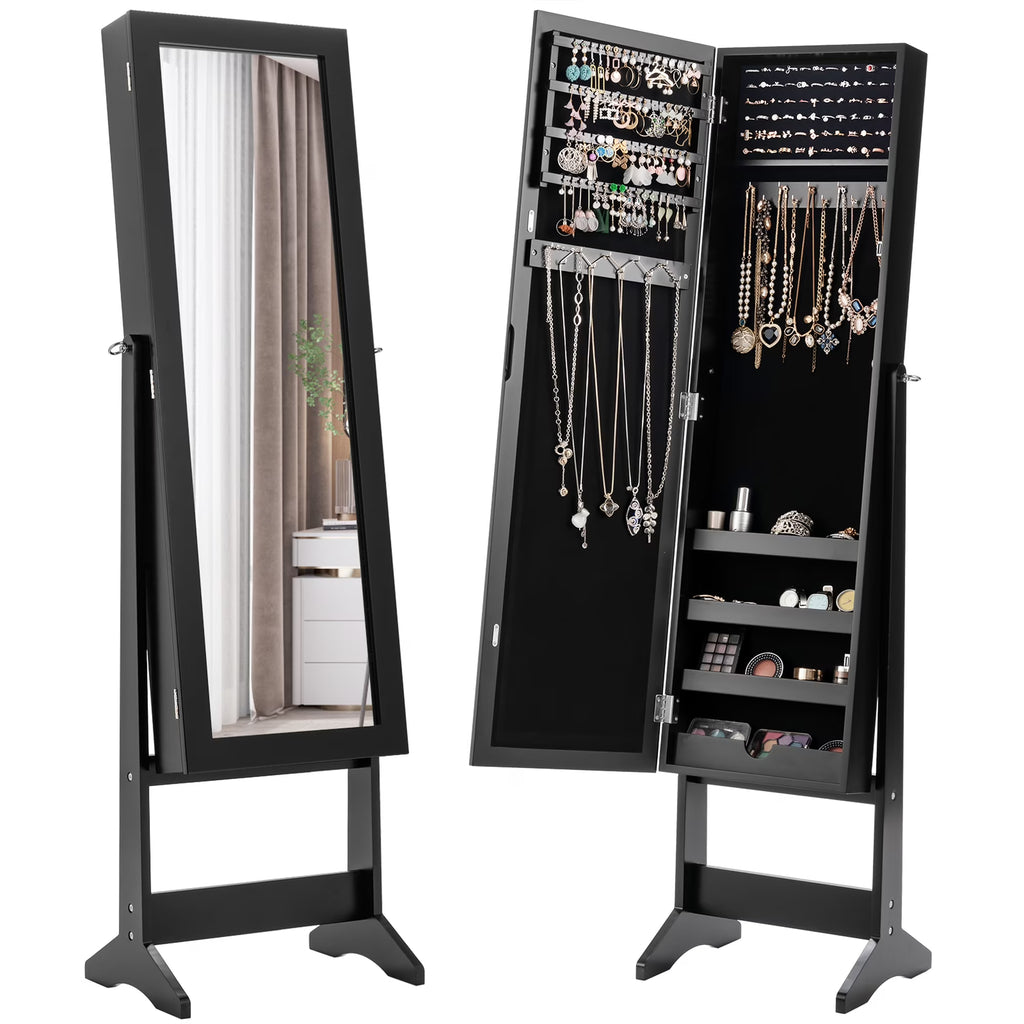 Costway Jewelry Mirrored Cabinet Armoire Organizer Storage Box w/ Stand Christmas Gift