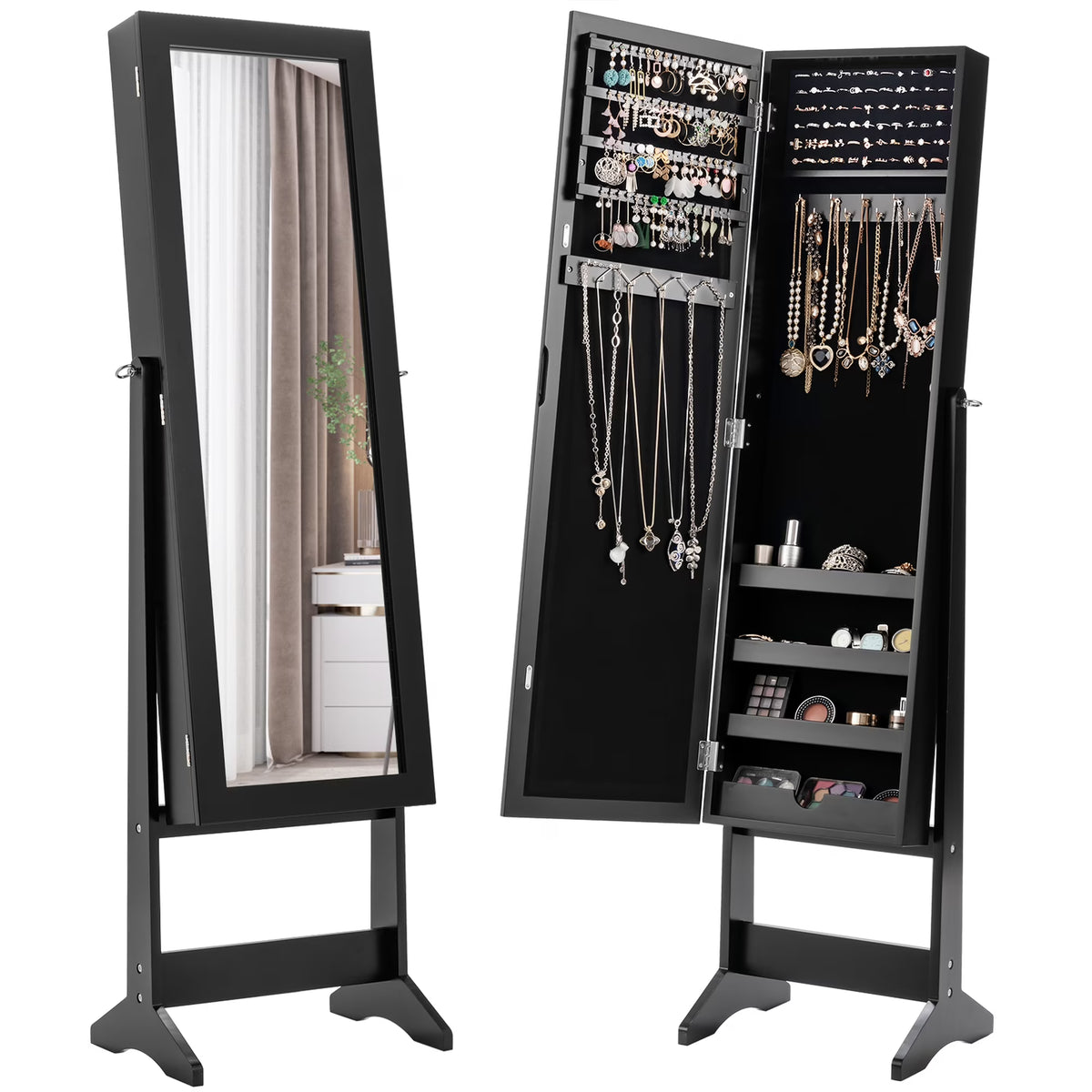 Costway Jewelry Mirrored Cabinet Armoire Organizer Storage Box w/ Stand Christmas Gift