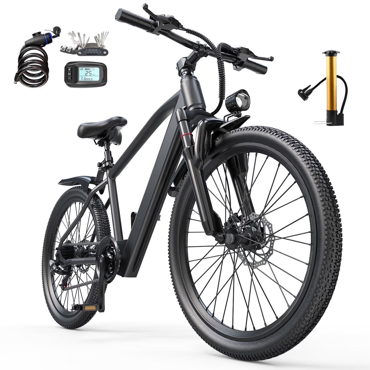 26" Electric Bike for Adult,400W Motor,Top Speed 25MPH,40Miles Long Range,City Commuting E-bicycle With Front Fork Suspension, Dual Disc Brakes