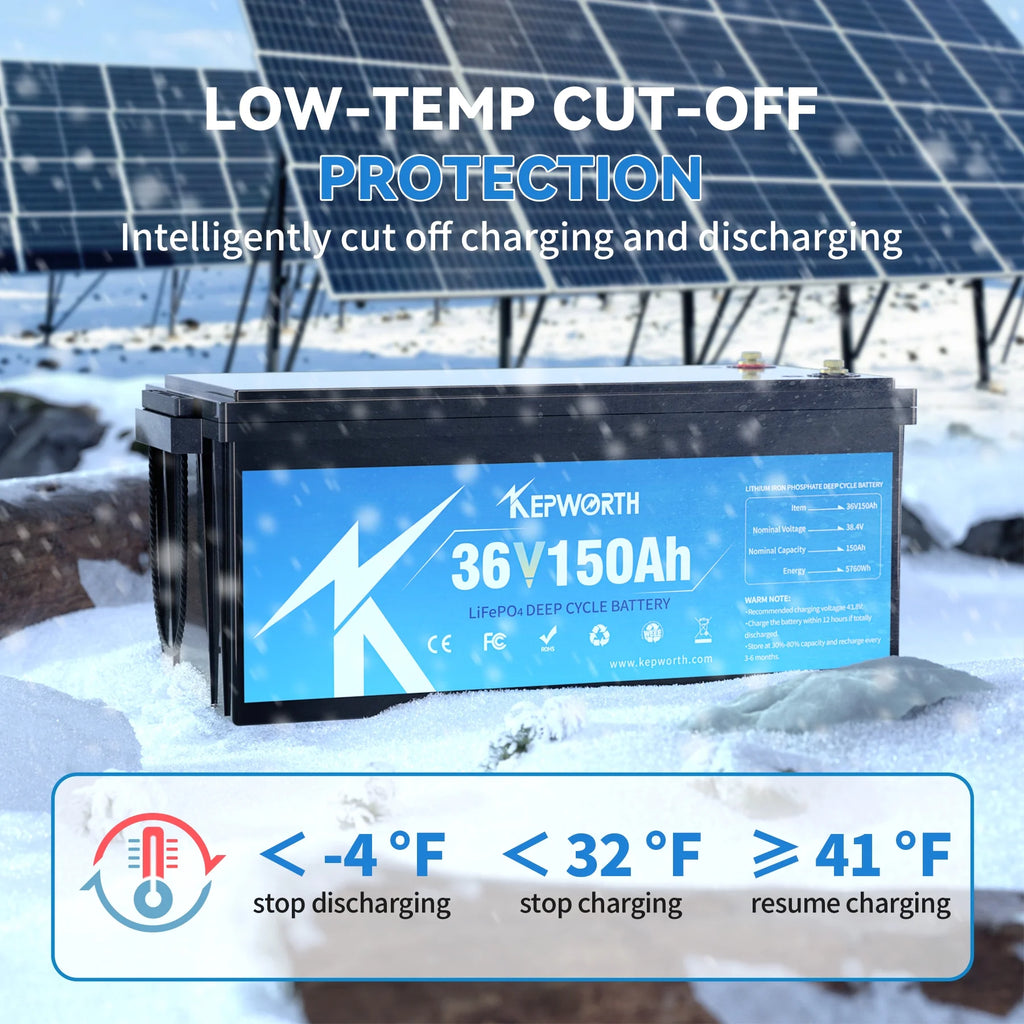 KEPWORTH 36V 150Ah LiFePO4 Battery, Lithium Batteries with 200A BMS, Rechargeable Deep Cycle, Perfect for Trolling Motor, Golf Cart, Marine, Camper, RV, Solar Power, Off Grid