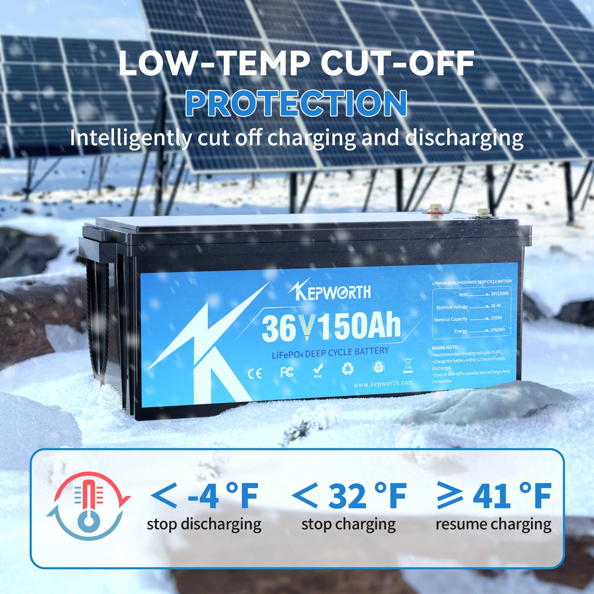 KEPWORTH 36V 150Ah LiFePO4 Battery, Lithium Batteries with 200A BMS, Rechargeable Deep Cycle, Perfect for Trolling Motor, Golf Cart, Marine, Camper, RV, Solar Power, Off Grid