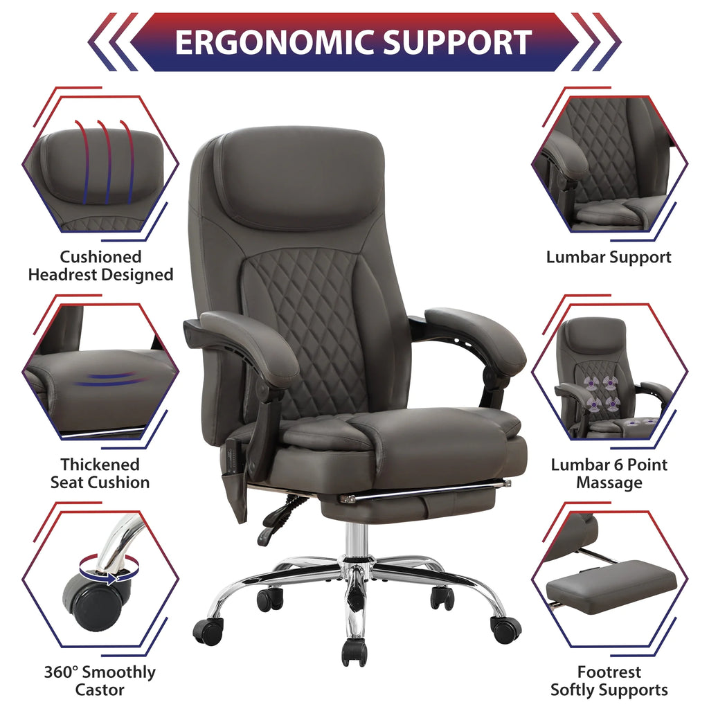 JONPONY Big and Tall Office Chair 500LBS Executive Office Chair Massage and Footrest Ergonomic Computer Desk Chair Reclining High Back Leather Office Chair Lumbar Back Support Swivel Rolling,Black