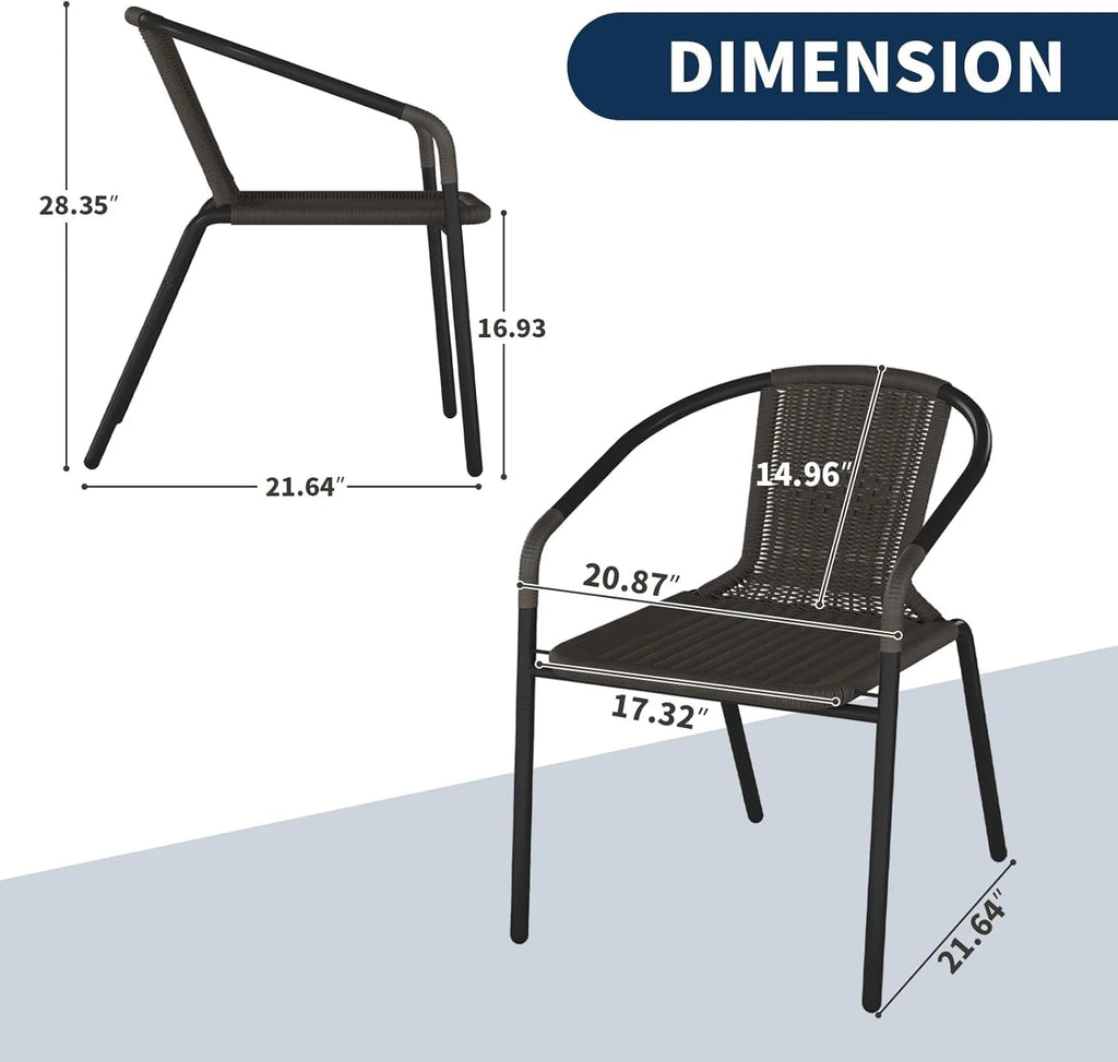 ELPOSUN Outdoor Dining Chairs Set of 6, Wicker Patio Chairs with Metal Frame, Rattan Indoor-Outdoor Chairs for Bistro, Deck, Backyard, Porch, Restaurant Stack Chair 6 Pack (Black)