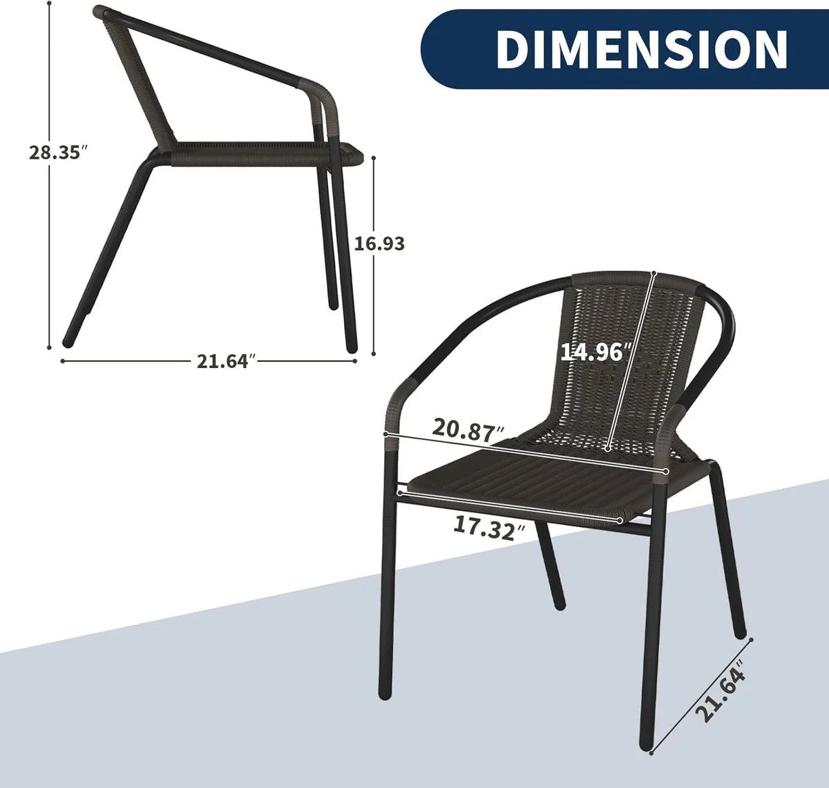 ELPOSUN Outdoor Dining Chairs Set of 6, Wicker Patio Chairs with Metal Frame, Rattan Indoor-Outdoor Chairs for Bistro, Deck, Backyard, Porch, Restaurant Stack Chair 6 Pack (Black)