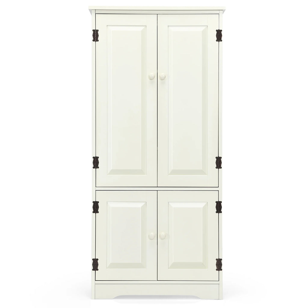 Costway Accent Floor Storage Cabinet W/ Adjustable Shelves Antique 2-Door Cream White