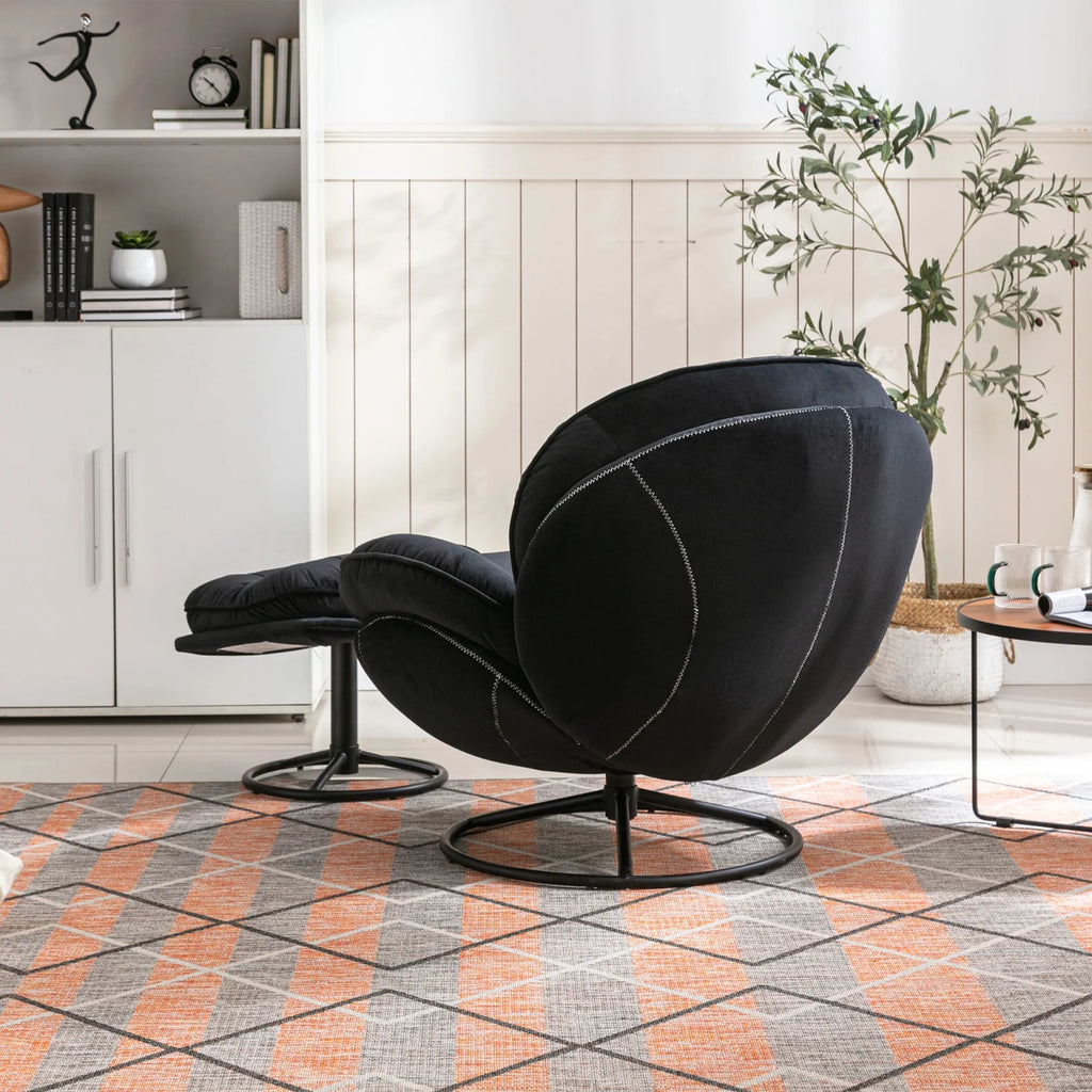 Velvet Swivel Accent Chair with Ottoman, Modern Chaise Lounge Chair with Metal Frame and Footstool, Comfy Armchair Reading Chair for Living Room Bedroom Office,Blue