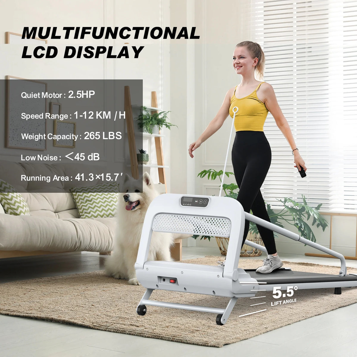 Ambifirner Dog Treadmill for Medium Small Dogs - 265lbs Weight Capacity Pet Running Machine - 2 in 1 Treadmill for Pet Fitness with Move Wheels and Remote Control
