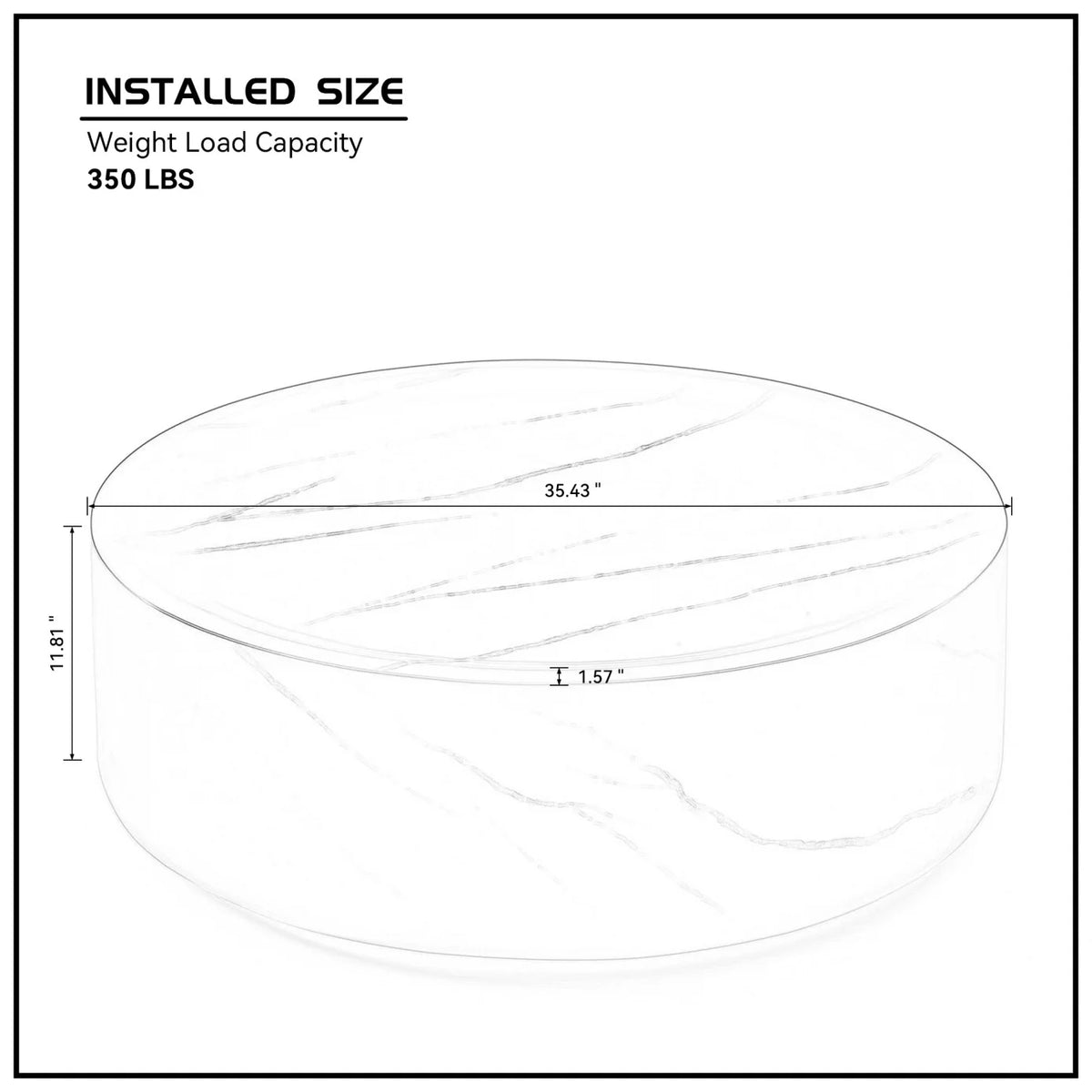 31.49'' Round Coffee Table with Marble Texture, Modern Low Drum Circle Fiberglass Coffee Table, Side Table Accent Table for Living Room, Outdoor, No Need Assembly, Marble