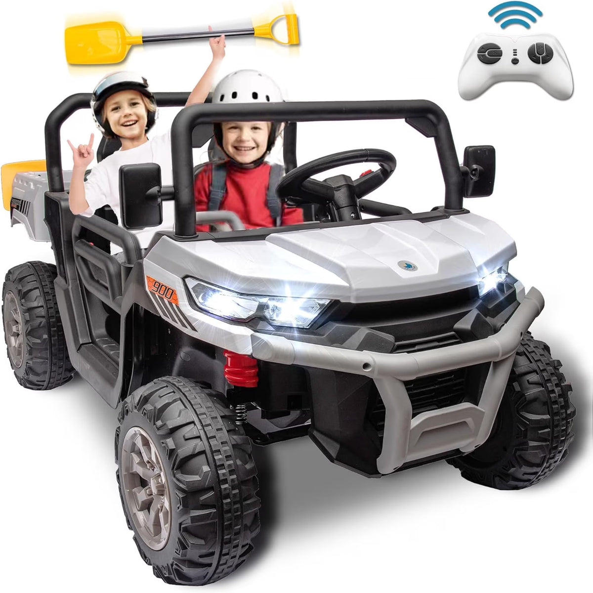 Xuanlur 24V 2 Seater Kids Ride on Car Truck, Ride on UTV W/ 2x200W Motor, 24 Volt Ride on Toys W/ Dump Bed/Shovel, Electric Car for Kids W/ Durable Tires, LED Light, Music, Remote Control, Black