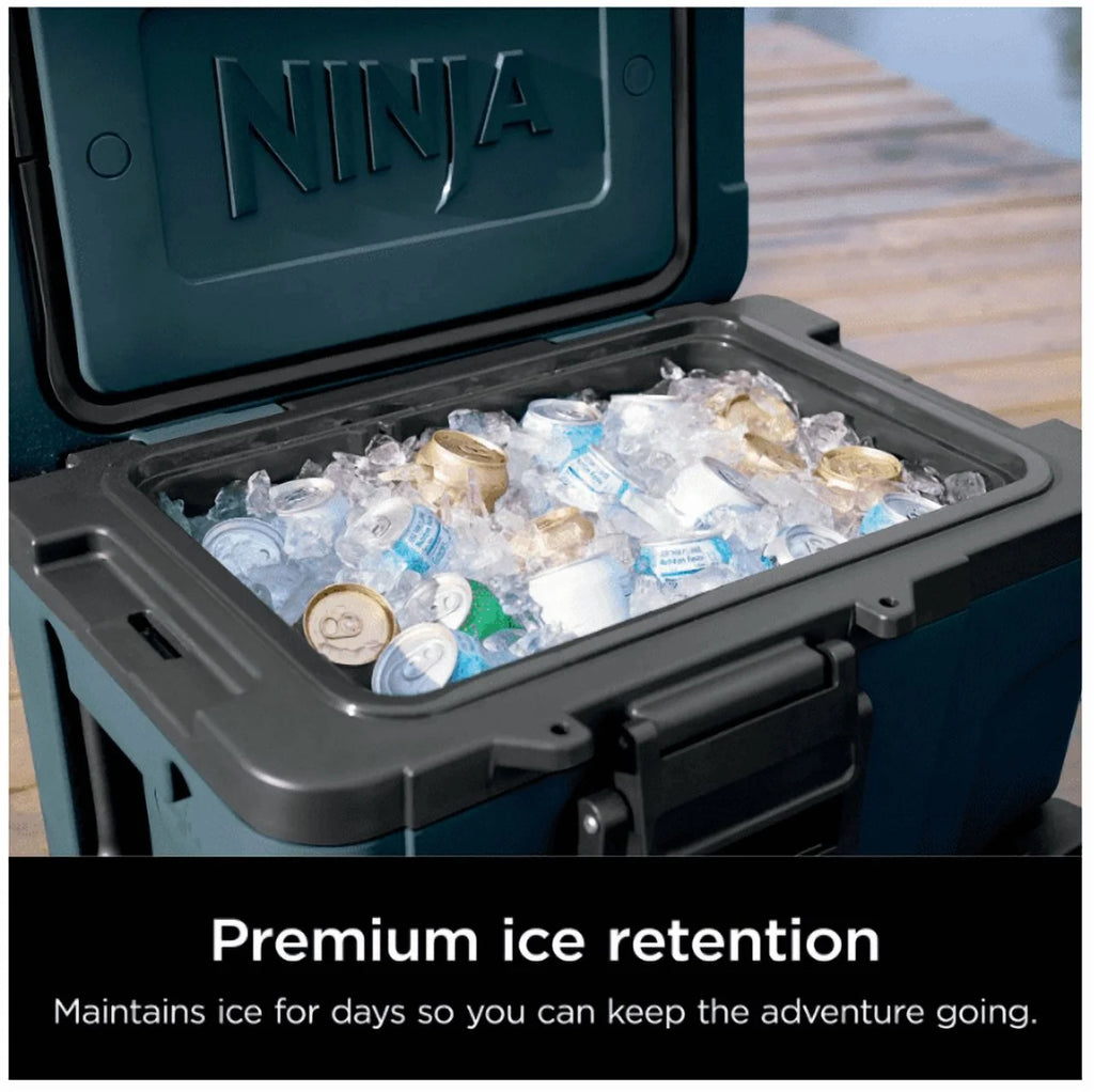 Ninja | Cooler | FrostVault 45QT Cooler with Wheels | Insulated with Temp Dry Storage Drawer | Keeps Ice Cold for Days | for The Beach, Camping, Picnics & More | Ocean Blue | FB245AOB
