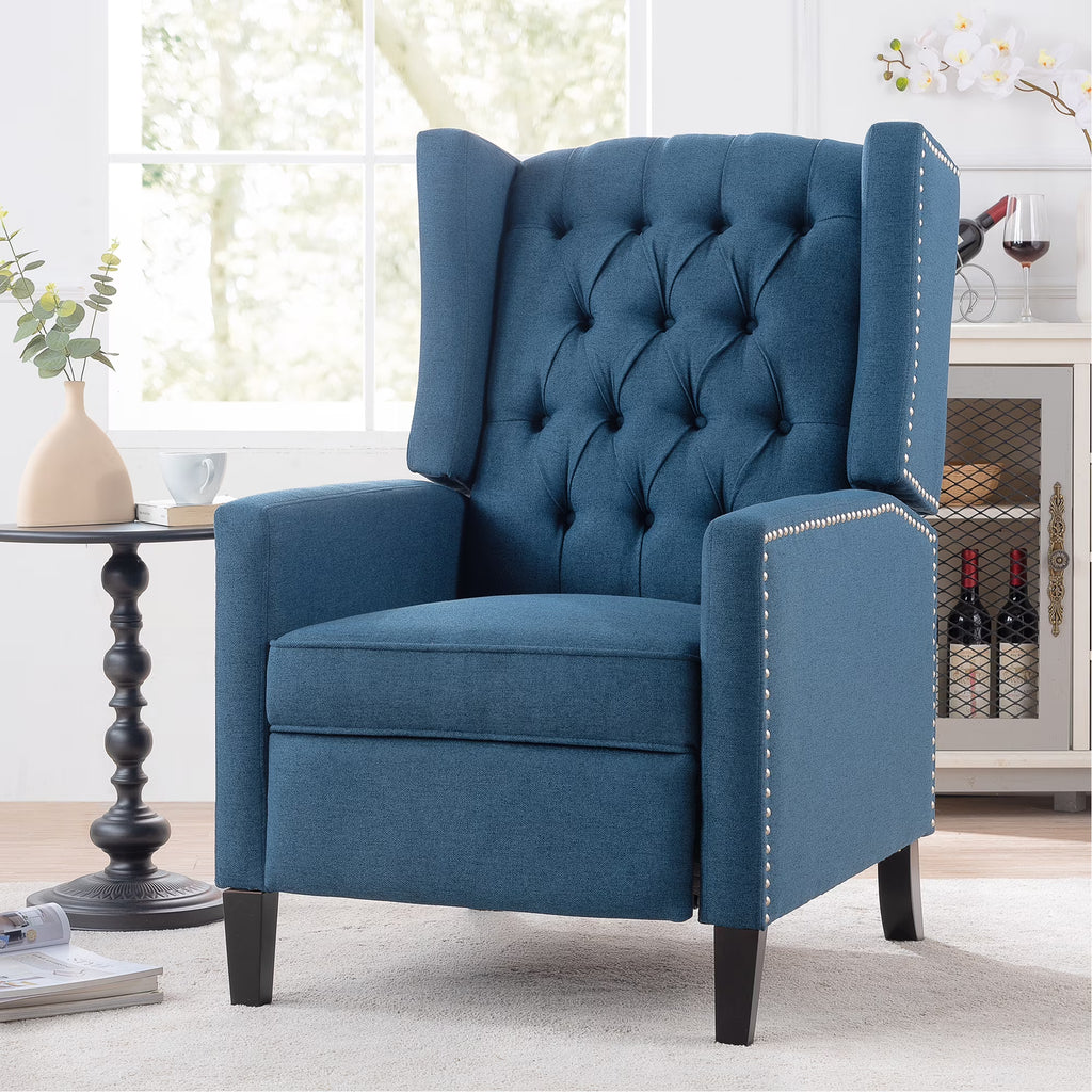 Recliner Chair, Living Room Chairs with Arms, Adjustable Single Reclining Sofa, Home Theater Seating Arm Chair with Thick Padded Seat, Footrest, Lounge Chair for Bedroom, Blue