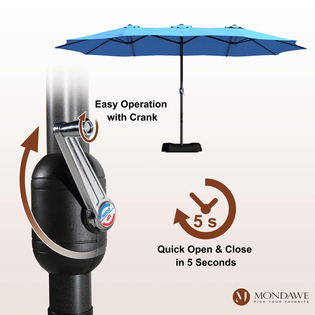 Mondawe 15ft Patio Umbrella Rectangular Outdoor Market Umbrella with Base and LED Lights Beige