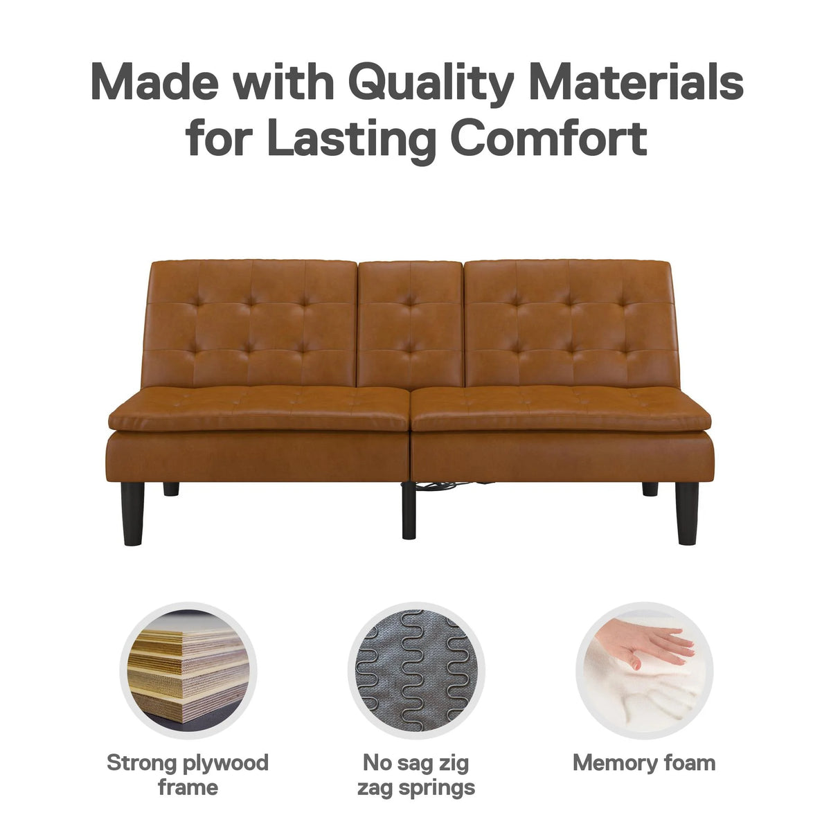 Mainstays Memory Foam 71.5" Futon with Cupholder and USB, Black Faux Leather