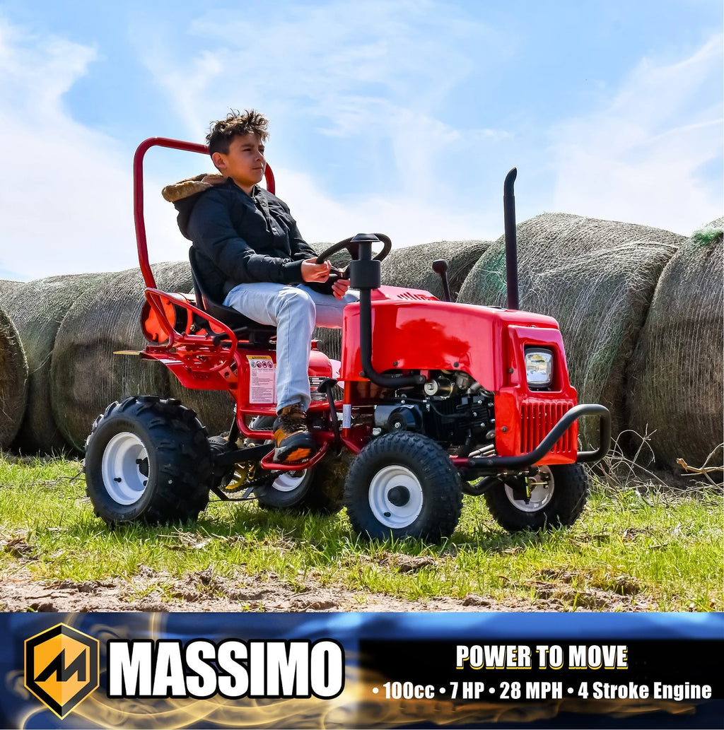 Massimo Mini Tractor 110cc 2WD Gas Go Kart �C Kids & Youth Ride-On Utility Vehicle �C Green