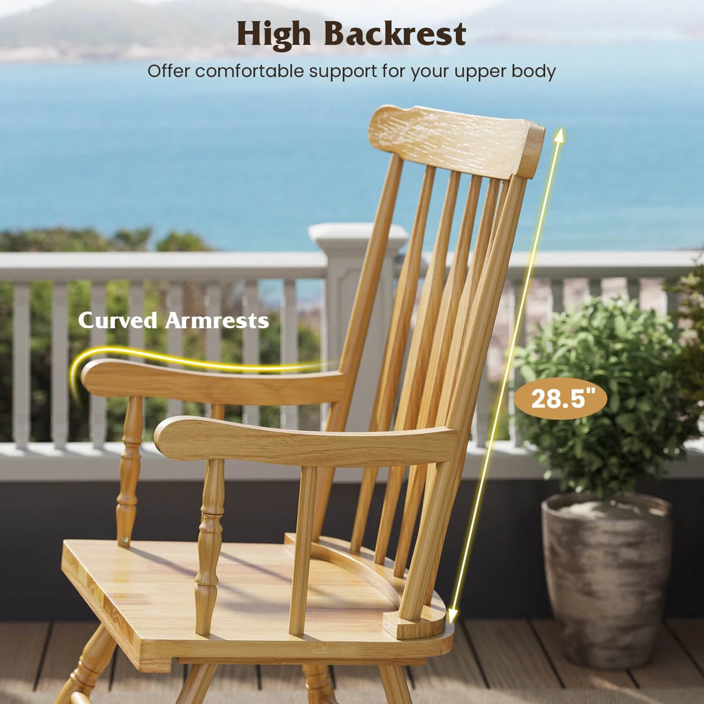 Costway Solid Wood Rocking Chair Porch Rocker Indoor Outdoor Seat Glossy Finish White