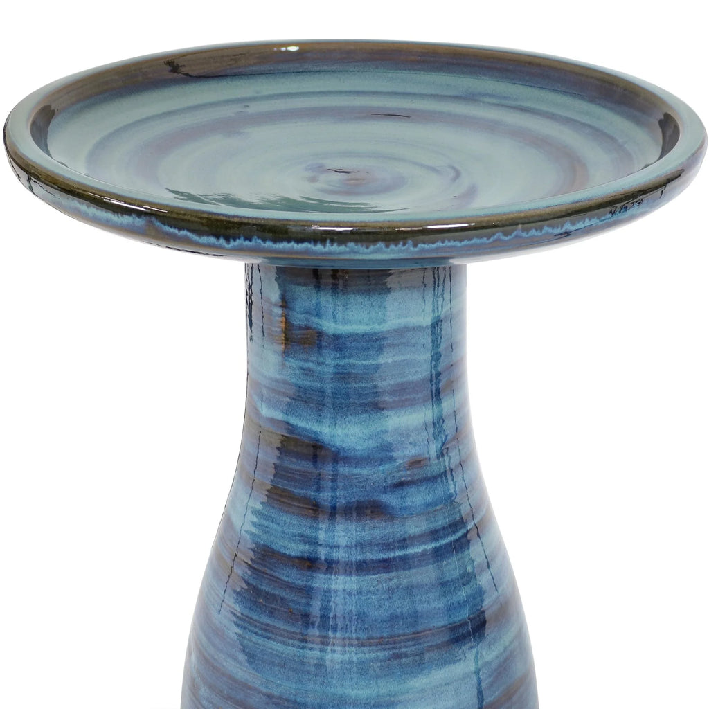 Sunnydaze Freestanding Ceramic Outdoor Bird Bath, Glazed, UV-Resistant Galaxy Blue Finish