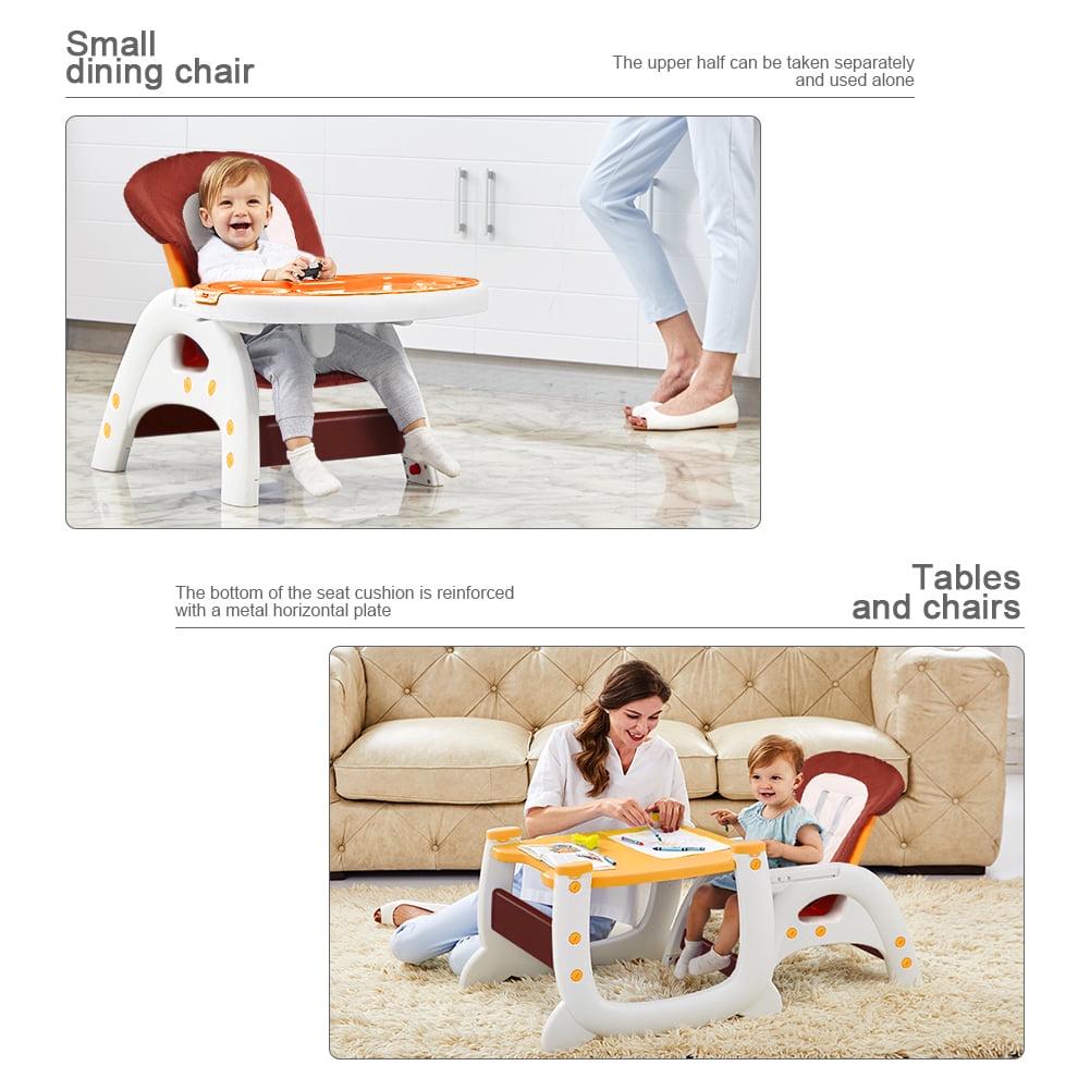 3in1 Baby High Chair. Convertible Play Table and Chair Set for Toddler. Adjustable Seat. Yellow