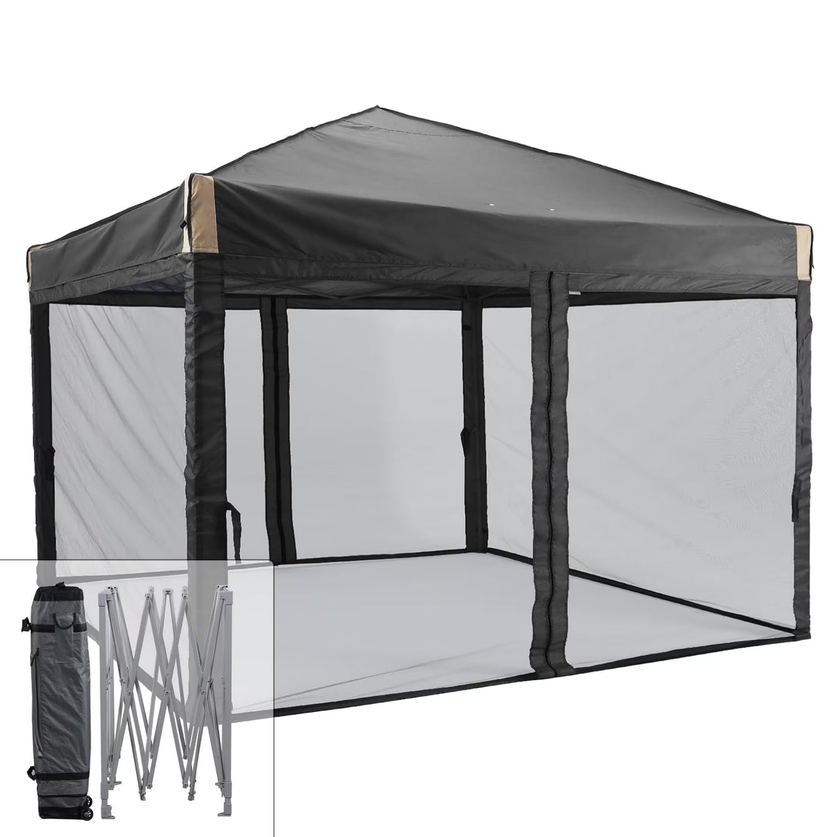 Aoodor 12'x12' Pop Up Canopy with Removable Mesh Sidewalls, Outdoor Portable Instant Shelter Tent-Black