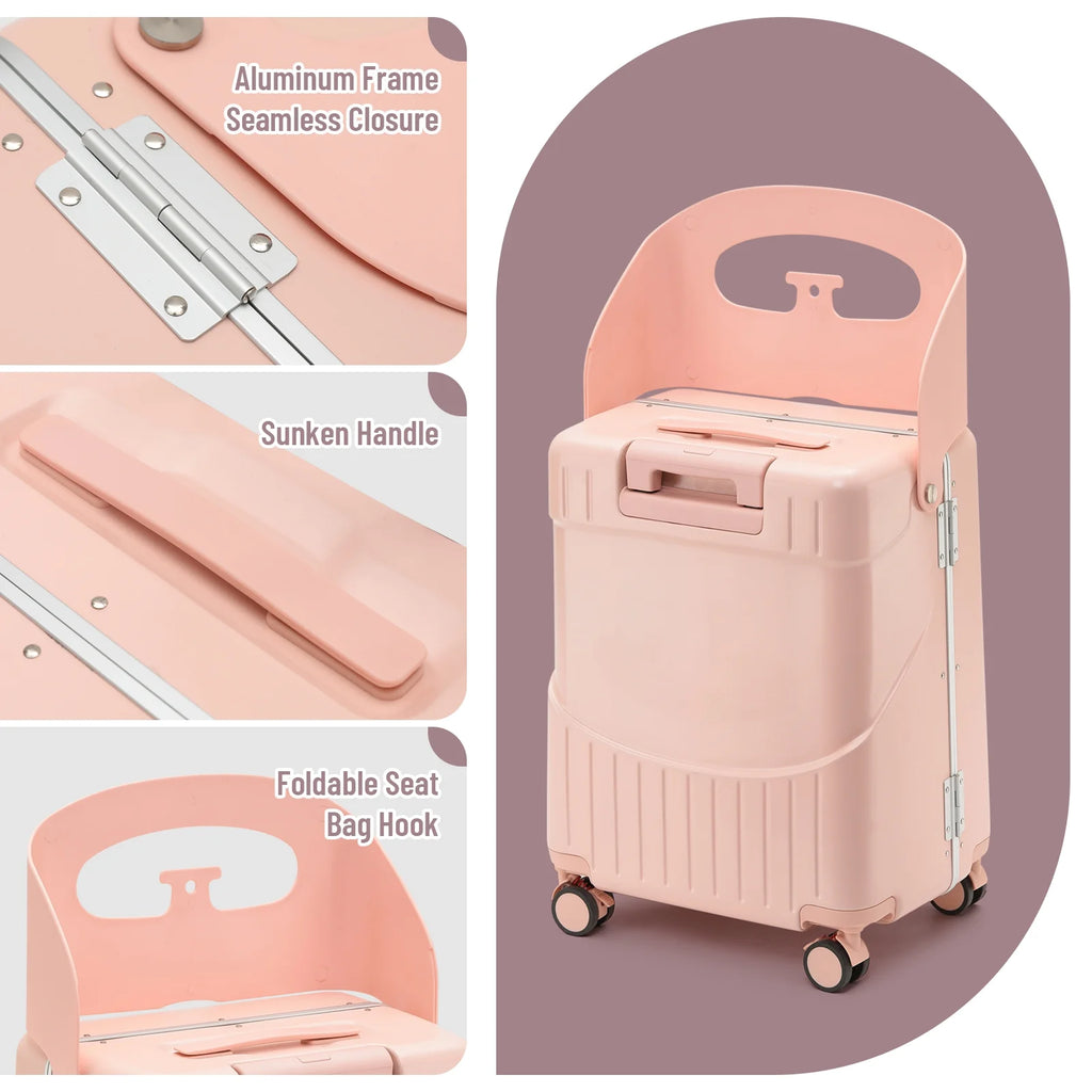 Fridtrip 20 Inch Carry On TSA Lock Luggage with for Kids& Adult,Lockable Spinner Wheels Free Luggage Cover and Safety Seatbelt Travel Suitcase