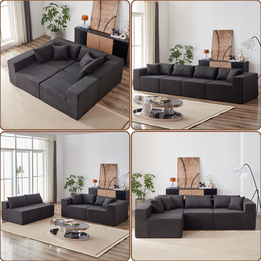 104-Inch Corduroy Modular L Shaped Sectional Sofa,Luxury Floor Couch Set,Upholstered Indoor Furniture,Foam-Filled Compressed Sofa for Living Room,Bedroom,4 PC Free Combination  ?