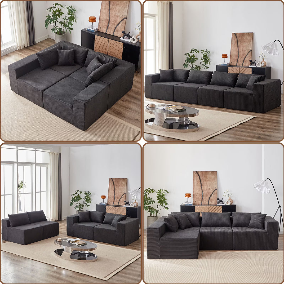 104-Inch Corduroy Modular L Shaped Sectional Sofa,Luxury Floor Couch Set,Upholstered Indoor Furniture,Foam-Filled Compressed Sofa for Living Room,Bedroom,4 PC Free Combination  ?