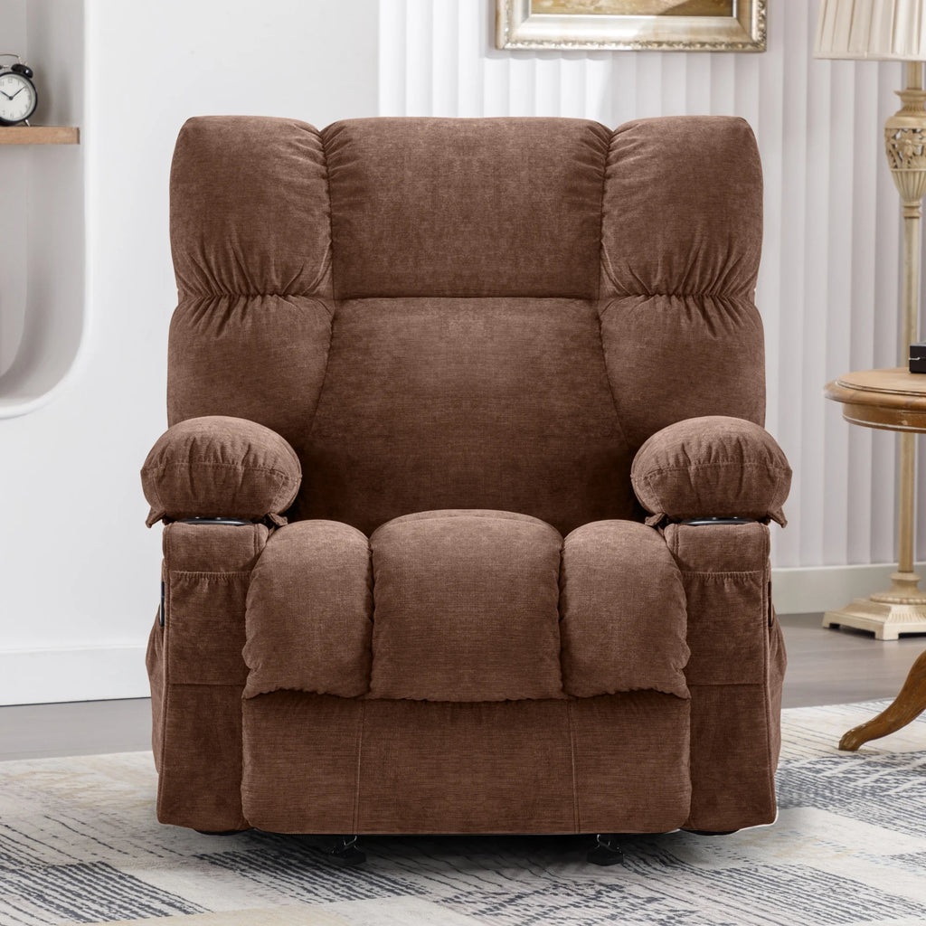 JONPONY Manual Recliner Chair with Heat Therapy and Massage Function, Heavy Duty Reclining Mechanism Massage Chair, Elderly Single Rocker Sofa with Cup Holders for Bedroom Home Theater,Grey