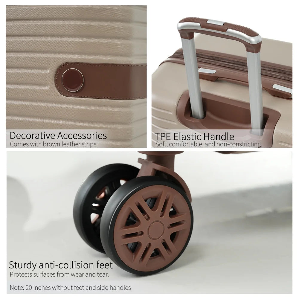Luggage Sets,4-Piece Lightweight Suitcase Set with 4 Packing Cubes and TSA Lock, Hardshell Suitcases with Spinner Wheels, (16/20/24/28 ),Brown
