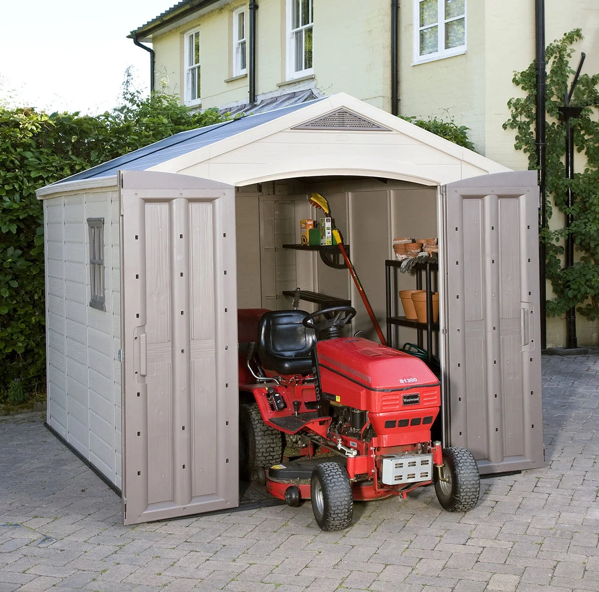 Keter Factor 8 x 11 Foot All Weather Resin Outdoor Storage Shed, Taupe