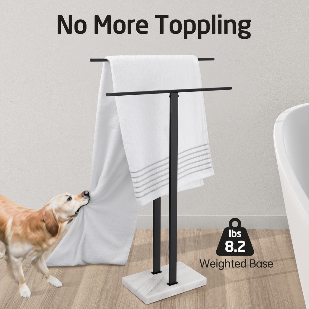 KES Freestanding Towel Rack for Bathroom 2-Tier, Floor Towel Stand with Heavy Marble Base, 18/8 Stainless Steel Brushed, WMBTR003BS
