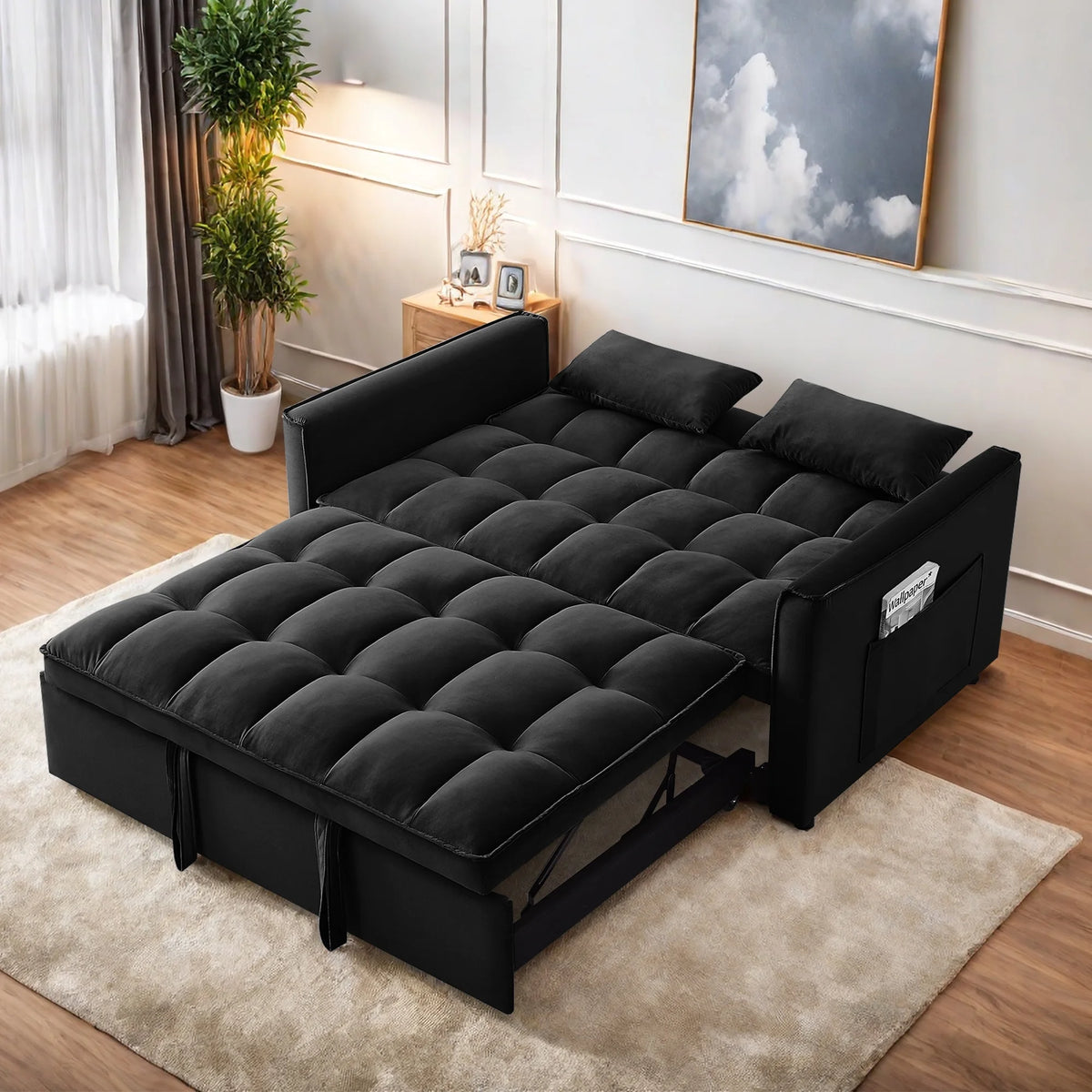 Convertible Sofa Bed,3-in-1 Sleeper Sofa with Pull Out Bed,Sleeper Futon Couch Loveseat with Adjsutable Backrest and Pillows for Living Room,Gray