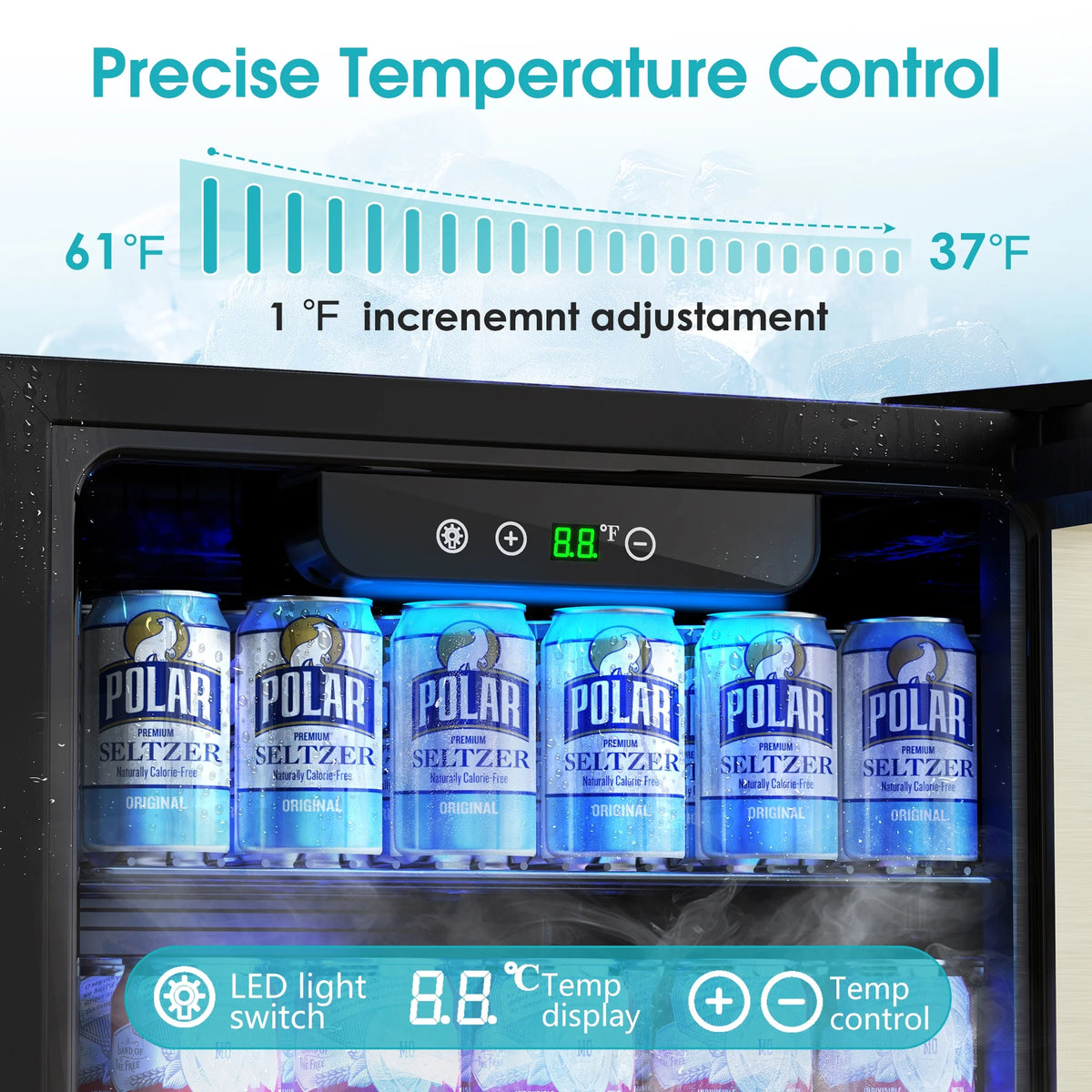 Qunler 130 Can Beverage Cooler Refrigerator with Glass Door for Beer Soda Water, Drink Fridge for Home Bar, Silver