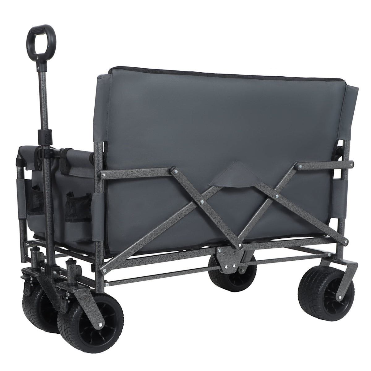 3-in-1 Collapsible Wagon Cart with Bench Seat, 500lbs Convertible Heavy Duty Utility Wagon with Flexible Handle, All-Terrain Folding Grocery Cart with Wheels for Shopping, Camping, Orange