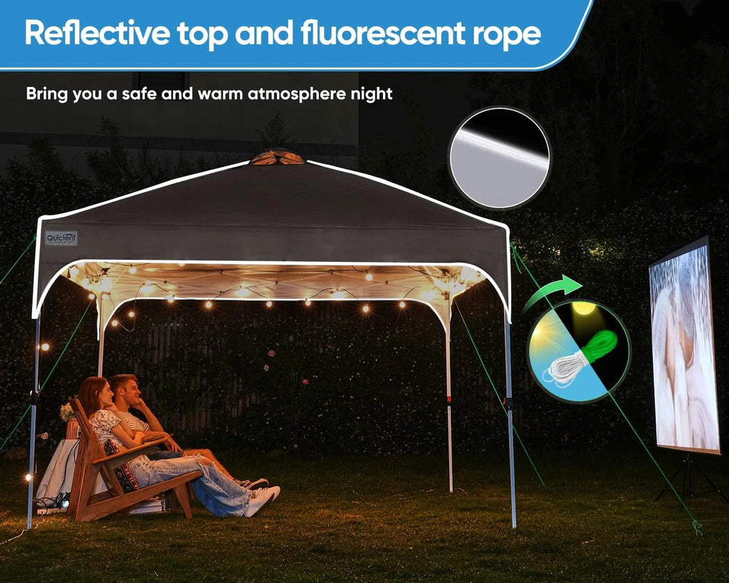 Quictent 10x10 Pop up Canopy TentPortable Instant Shelter with Vent, Ez up Canopy with Reflective Top and Fluorescent Rope