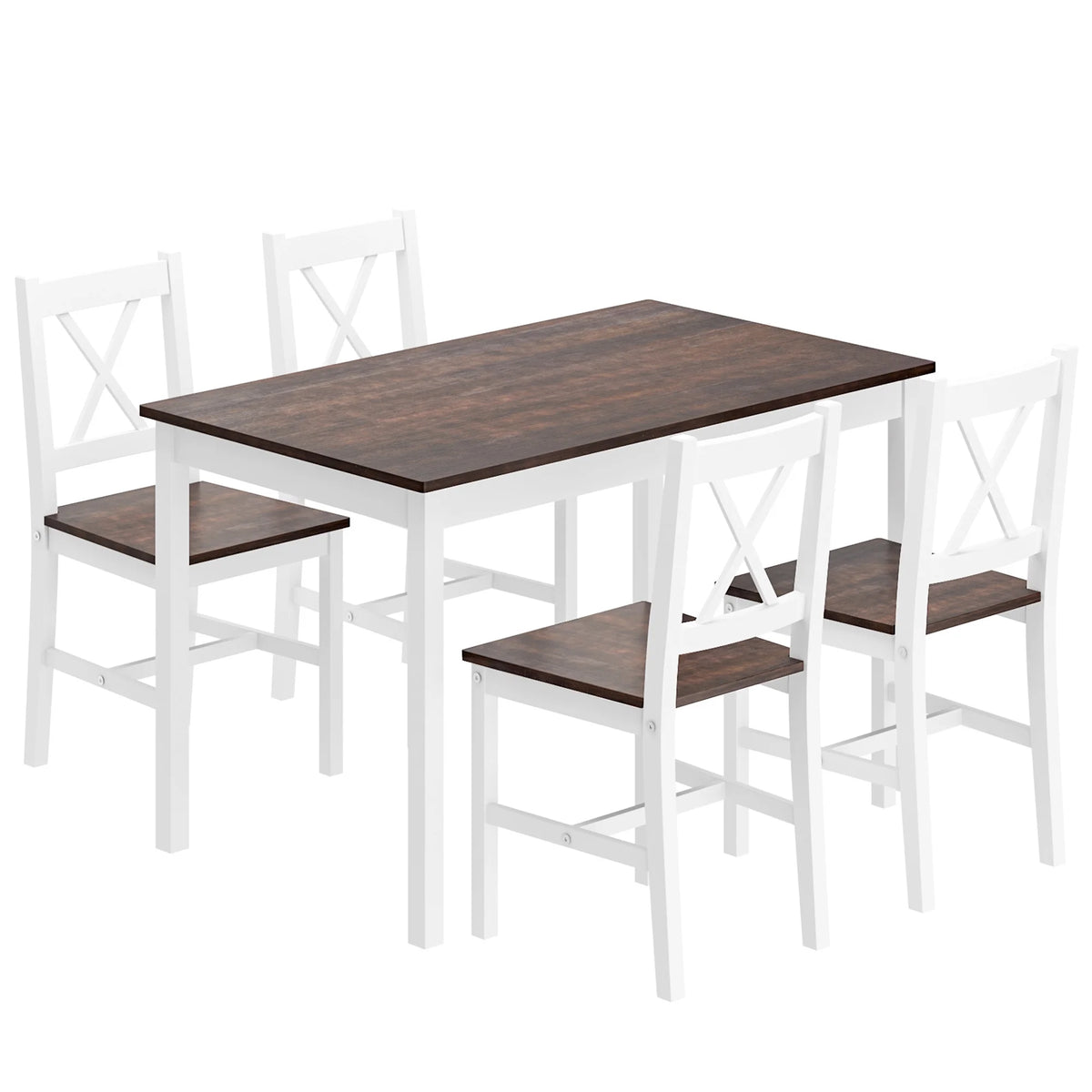 Soges 5 Pieces Dining Table Set, Pine Wood Kitchen Dining Table with 4 Chairs, Wood Rectangular kitchen table and chairs for 4, Small Dining Set for Bar Dining Room Breakfast Nook, White and Gray