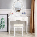Ktaxon Vanity Table 10 LED Lights, 5 Drawers Makeup Dressing Desk with Cushioned Stool Set,Bedroom Vanities Set White
