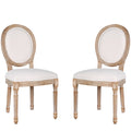 French Dining Chairs Set of 2 Beige Natural Fabric Round Back with Solid Wood Legs and Frame for Bedroom Dining Room Kitchen
