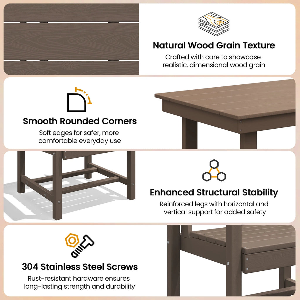 KINGYES 7-Piece Outdoor Dining Set, HDPE Patio Table and Chairs with Umbrella Hole, Gray