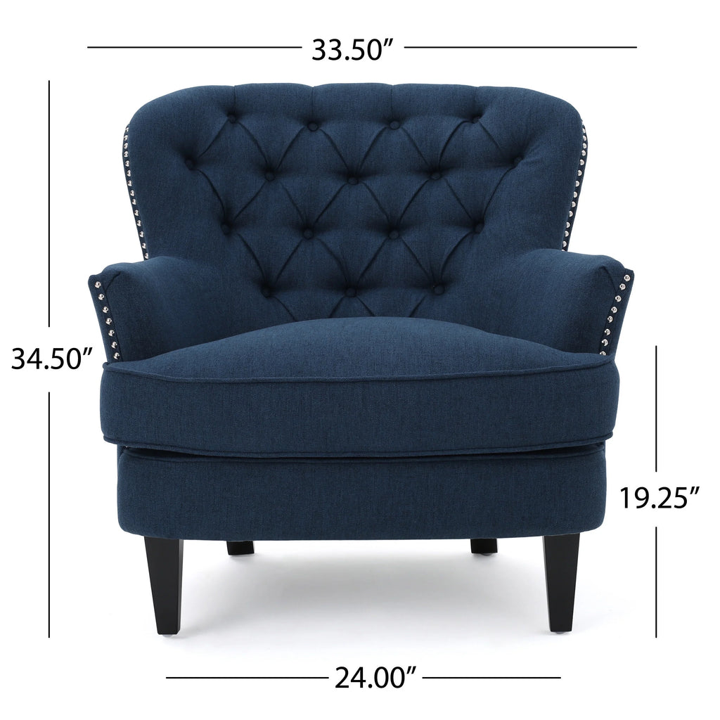 Noble House Tanner Tufted Fabric Club Accent Chair, Dark Blue